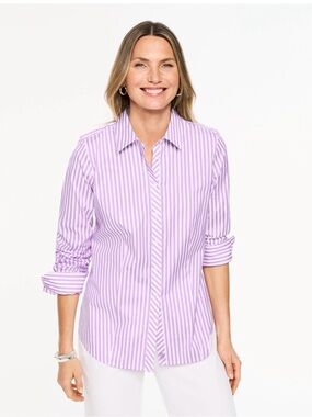 Talbots Lavender & White Striped Button-Down Shirt size 12 non iron